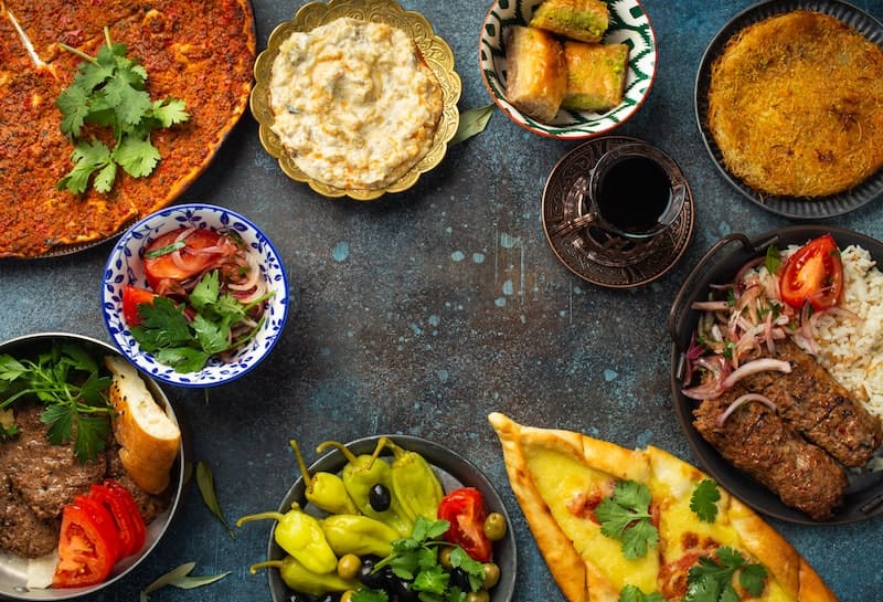 traditional Turkish food flatlay