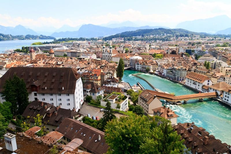 Luzern City View from city walls with river Reuss