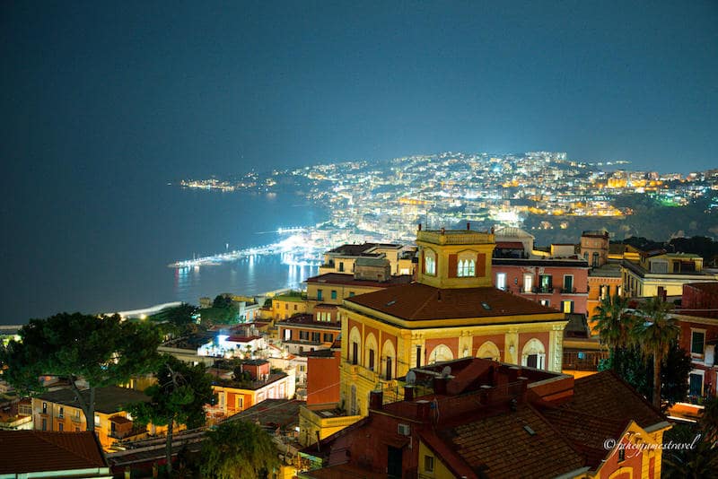 Naples Italy at night coastline