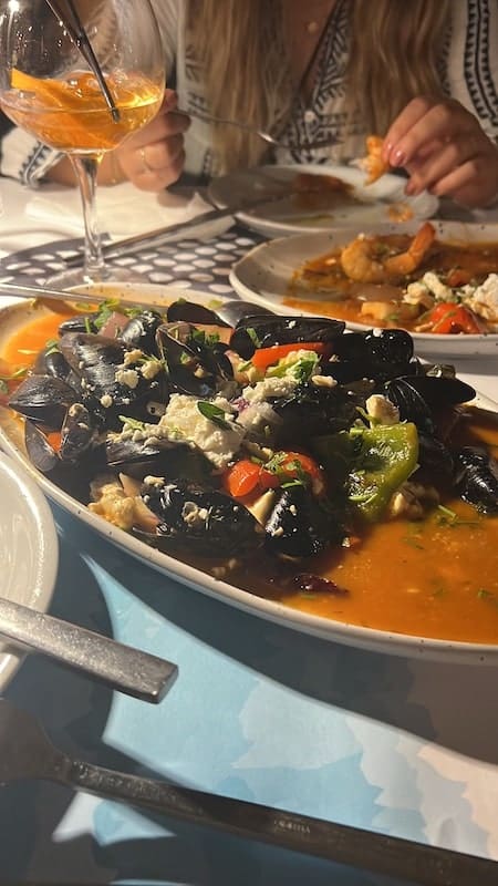 Mediterranean mussels and seafood on plate
